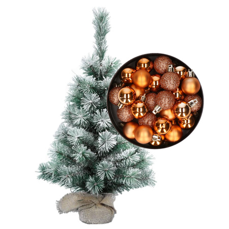 Besneeuwde mini kerstboom/kunst kerstboom 35 cm kerstballen koper bestellen? | Shoppartners.nl