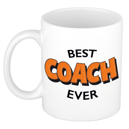 Best coach ever cadeau koffiemok / theebeker wit met oranje letters 300 ml