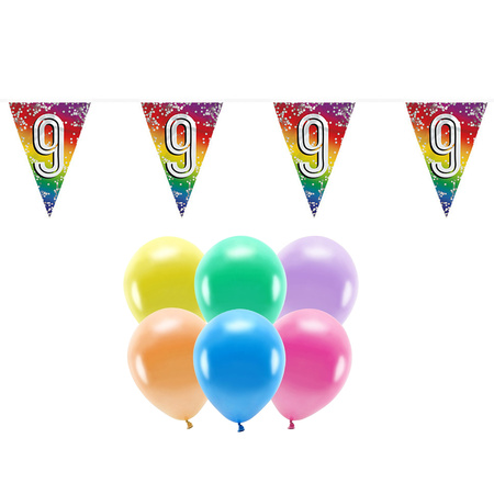 Boland Party 9e jaar verjaardag feest versieringen - Ballonnen en vlaggetjes
