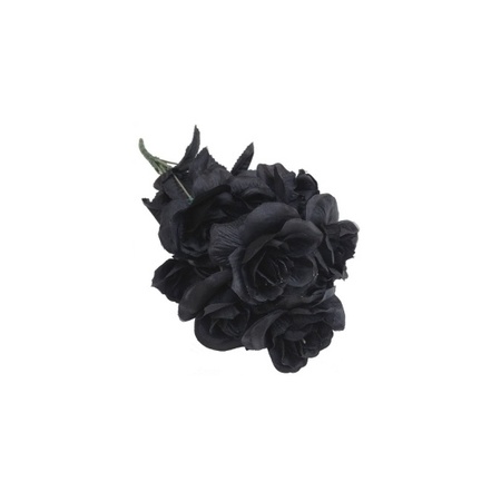 Bosje met 12 zwarte rozen halloween decoratie 38 cm