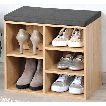 Bruin houten bank schoenenkastje/schoenrekje 29 x 48 x 51 cm met zitkussen