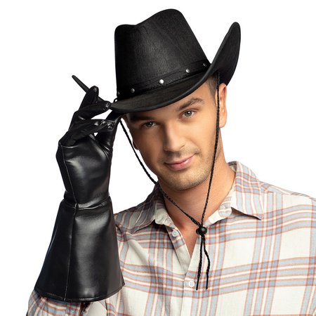 Carnaval set cowboy hat Billy Boy - black - with red handkerchief - for adults