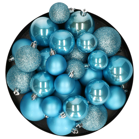 Decoris kerstballen - 30x - ijs blauw - 4, 5 en 6 cm -kunststof