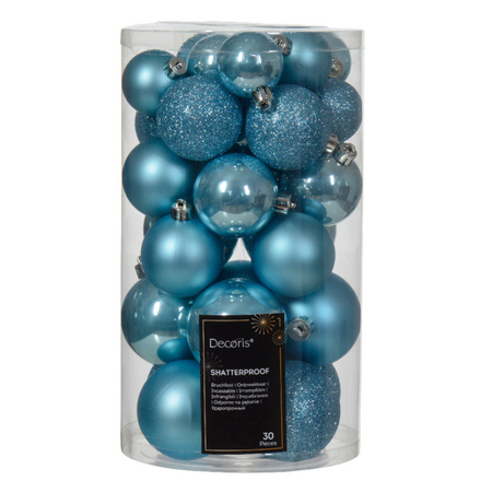 Christmas baubles - 60x - black/ice blue - 4/5/6 cm - plastic