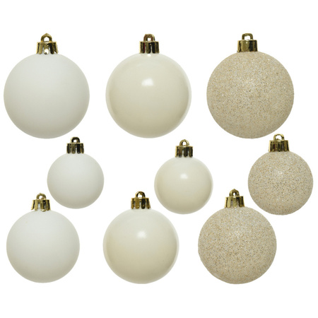 Plastic christmas baubles - 30x pcs - 4, 5 en 6 cm - wool white