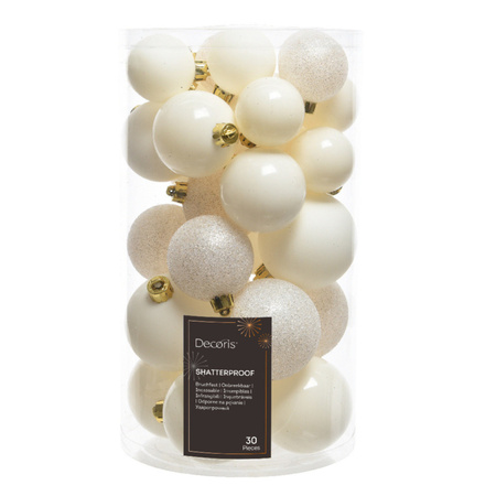 Kerstballen 60x stuks - mix wol wit/zwart - 4-5-6 cm - kunststof