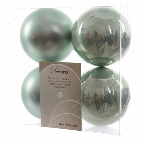 4x Kunststof kerstballen glanzend/mat mintgroen 10 cm kerstboom versiering/decoratie