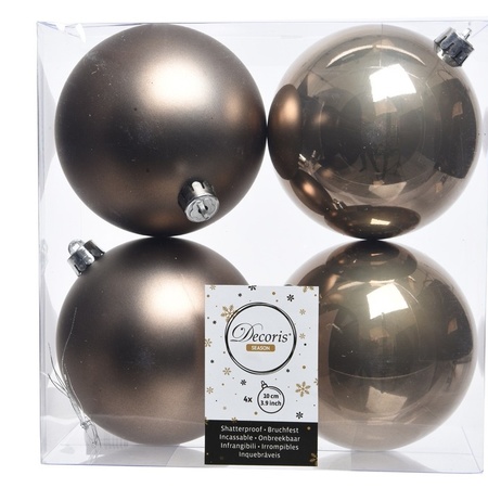 4x Kunststof kerstballen glanzend/mat Kasjmier bruin 10 cm kerstboom versiering/decoratie