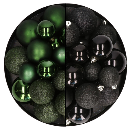 Decoris kerstballen 60x - mix donkergroen/zwart - 4-5-6 cm - kunststof