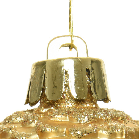 6x Kunststof dennenappel kerstballen glitter goud 8 cm kerstboom versiering/decoratie