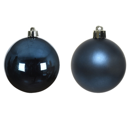 Decoris kleine kerstballen - 16x st - donkerblauw - 4 cm - kunststof