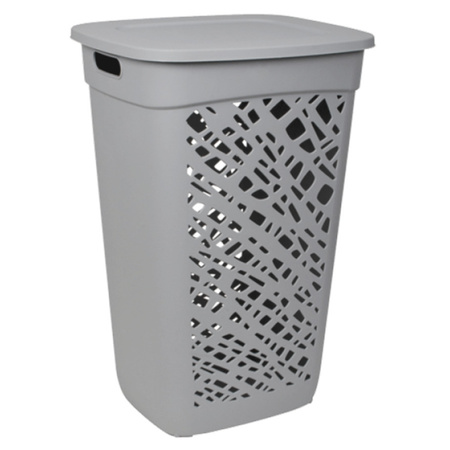 Laundry basket white grey lid L43 x W36 x H63 cm