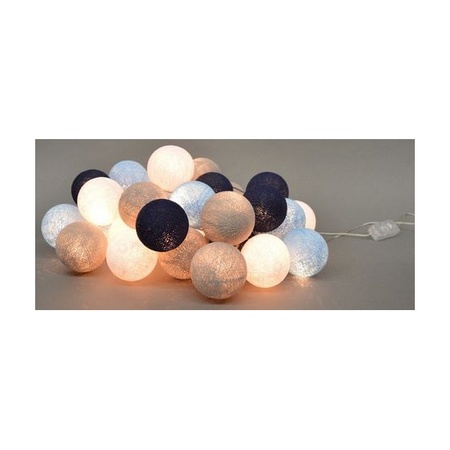 Lichtsnoer met grijs/wit/blauwe Cotton Balls 378 cm