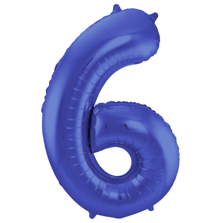 Folie ballon van cijfer 6 in het blauw 86 cm