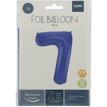 Foil balloon number 7 in blue 86 cm