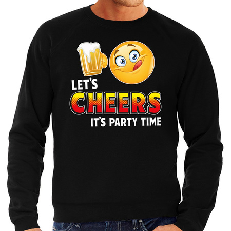 Lets cheers its party time emoticon fun trui heren zwart