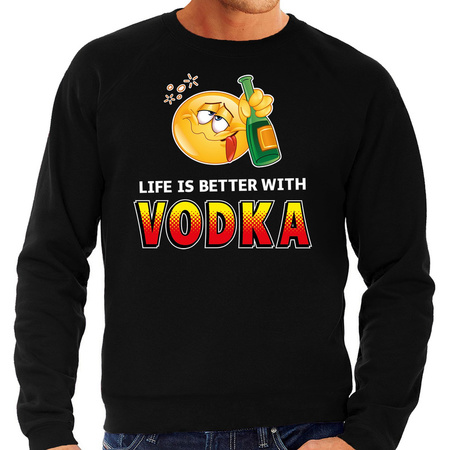 Life is better with vodka emoticon fun zuip trui heren zwart