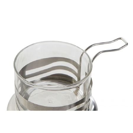 Glass/metal sugar bowl with lid and spoon