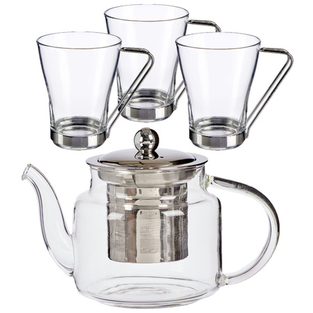 Glass teapot with filter/infuser of 500 ml with 6x pieces of tea glasses of 240 ml