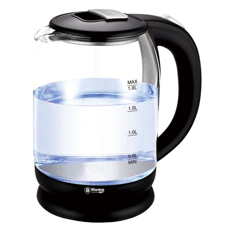 Glass kettle 1.8 liters 1500 watts with LED transparent / black 23 cm