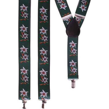 Green Edelweiss suspenders with flowers