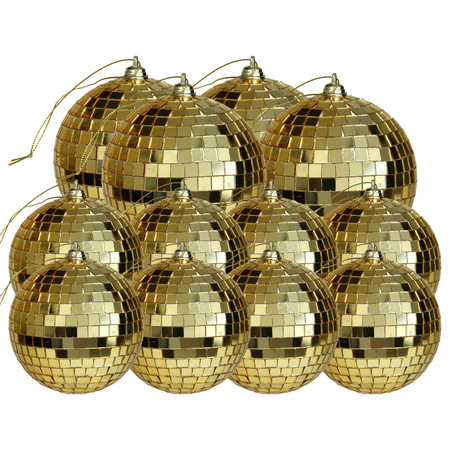 Grote discobal kerstballen - 12x stuks - goud - 6 en 8 cm - kunststof