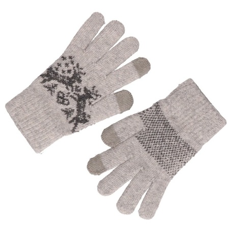 Grijze gebreide handschoenen met Noorse print voor dames