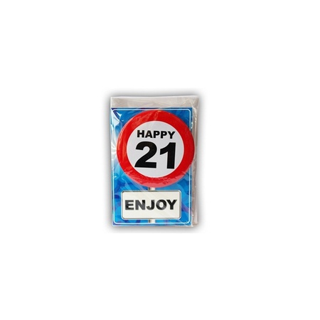 Happy Birthday card with button 21 year