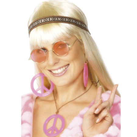 Roze hippie peace verkleed sieraden set