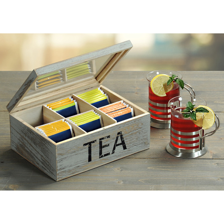 6-vaks grijs Tea theedoosje/theekistje van hout 16 x 21,7 x 9 cm