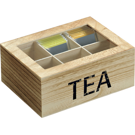 6-vaks Tea theedoosje/theekistje van hout 16 x 21,7 x 9 cm