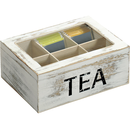 6-vaks wit Tea theedoosje/theekistje van hout 16 x 21,7 x 9 cm