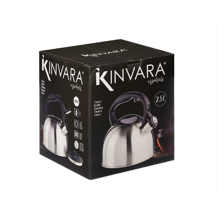Kinvara Huis/keuken of camping fluitketel / waterkoker - rvs - 2.5 liter - zilver/zwart