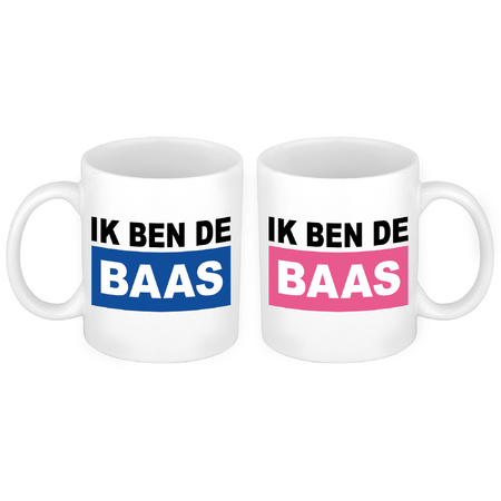 Baby grijs Boek Ik ben de Baas mok roze en blauw - Cadeau koppel huwelijk of verloving  bestellen? | Shoppartners.nl