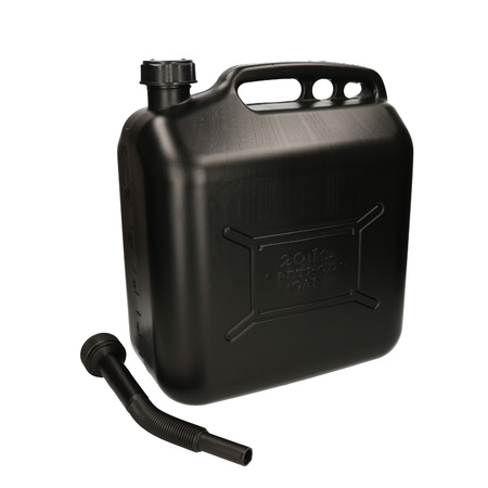 Jerrycan zwart voor brandstof van 20 liter met een handige grote trechter