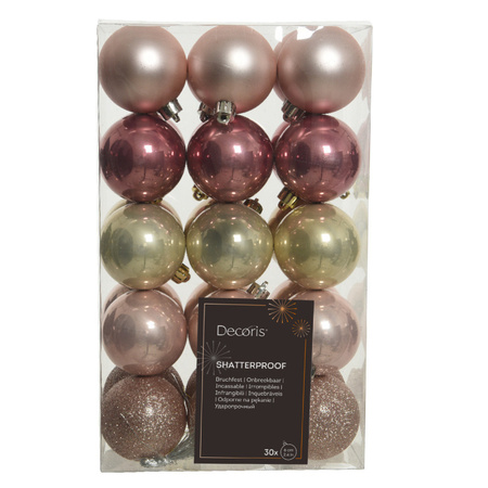 Decoris kerstballen - 30x -lichtroze/oudroze/champagne- 6cm -kunststof