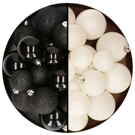 Kerstballen 60x stuks - mix wol wit/zwart - 4-5-6 cm - kunststof