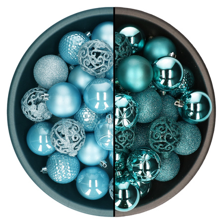 Christmas baubles - turquoise blue and ice blue - 6 cm - plastic