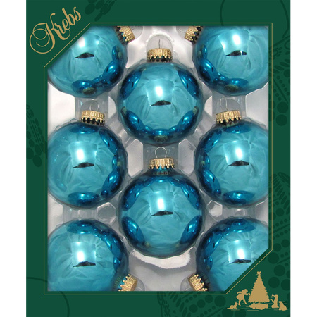 Krebs kerstballen - 8x st - turquoise blauw - 7 cm - glas