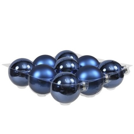 9x Glazen kerstballen mat en glans blauw 10 cm
