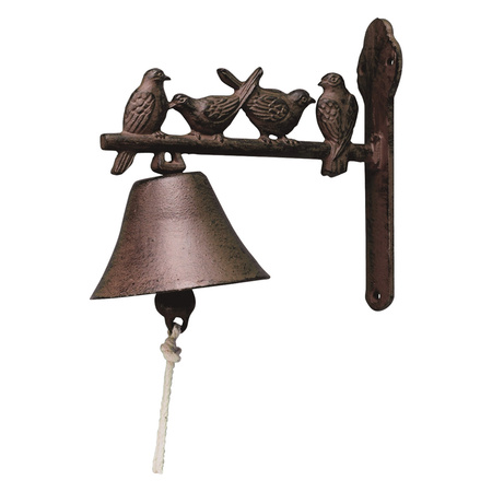 Classic doorbell brown cast iron  with birds19 cm