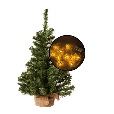 Mini kerstboom - groen - met 3D sterren verlichting - H60 cm