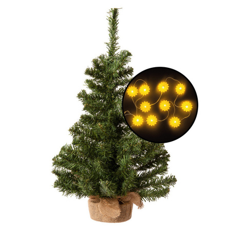Mini Christmas tree - green - with sunflower lights - jute bag - H60 cm