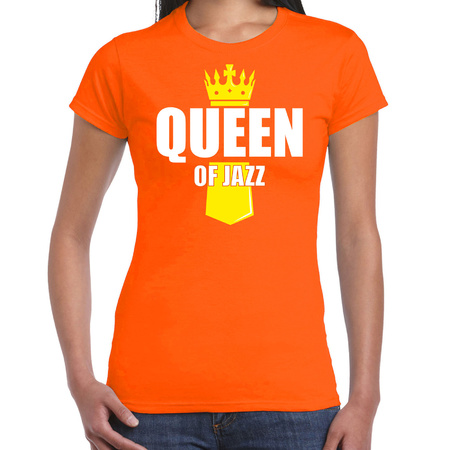 Oranje Queen of jazz muziek shirt met kroontje - Koningsdag t-shirt voor dames