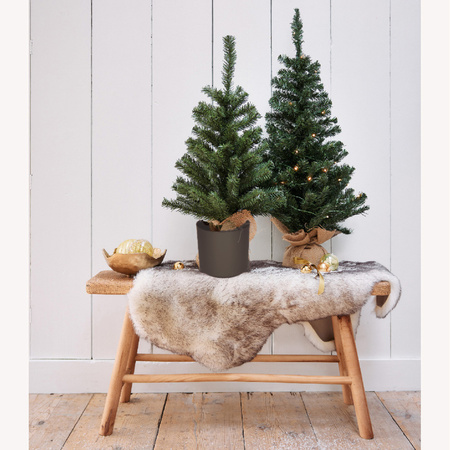Mini kerstboom groen - in antraciet grijze kunststof pot - 60 cm - kunstboom