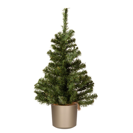 Mini kerstboom groen - in grijze kunststof pot - 60 cm - kunstboom