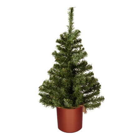Mini kerstboom groen - in koperen kunststof pot - 60 cm - kunstboom