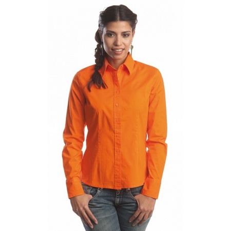 Oranje gekleurd dames overhemd met lange mouwen
