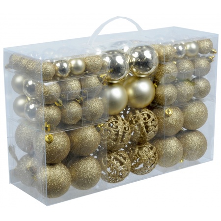 Set van 100x voordelige gouden kerstballen met kerstbalhaakjes