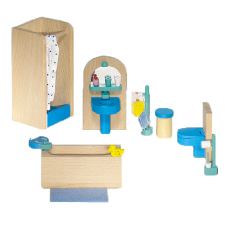 Luxe houten poppenhuismeubeltjes moderne badkamer